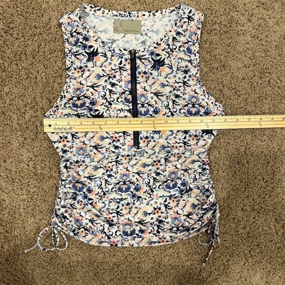 Athleta Womens XS Floral Ruched Rash Guard Swim Top Zip Front Vacation Beach - Picture 9 of 10